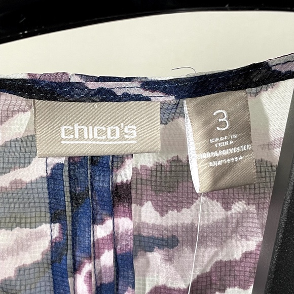 NEW Chicos Shirt Womens Large blue purple sheer button up blouse casual classic - Picture 4 of 10